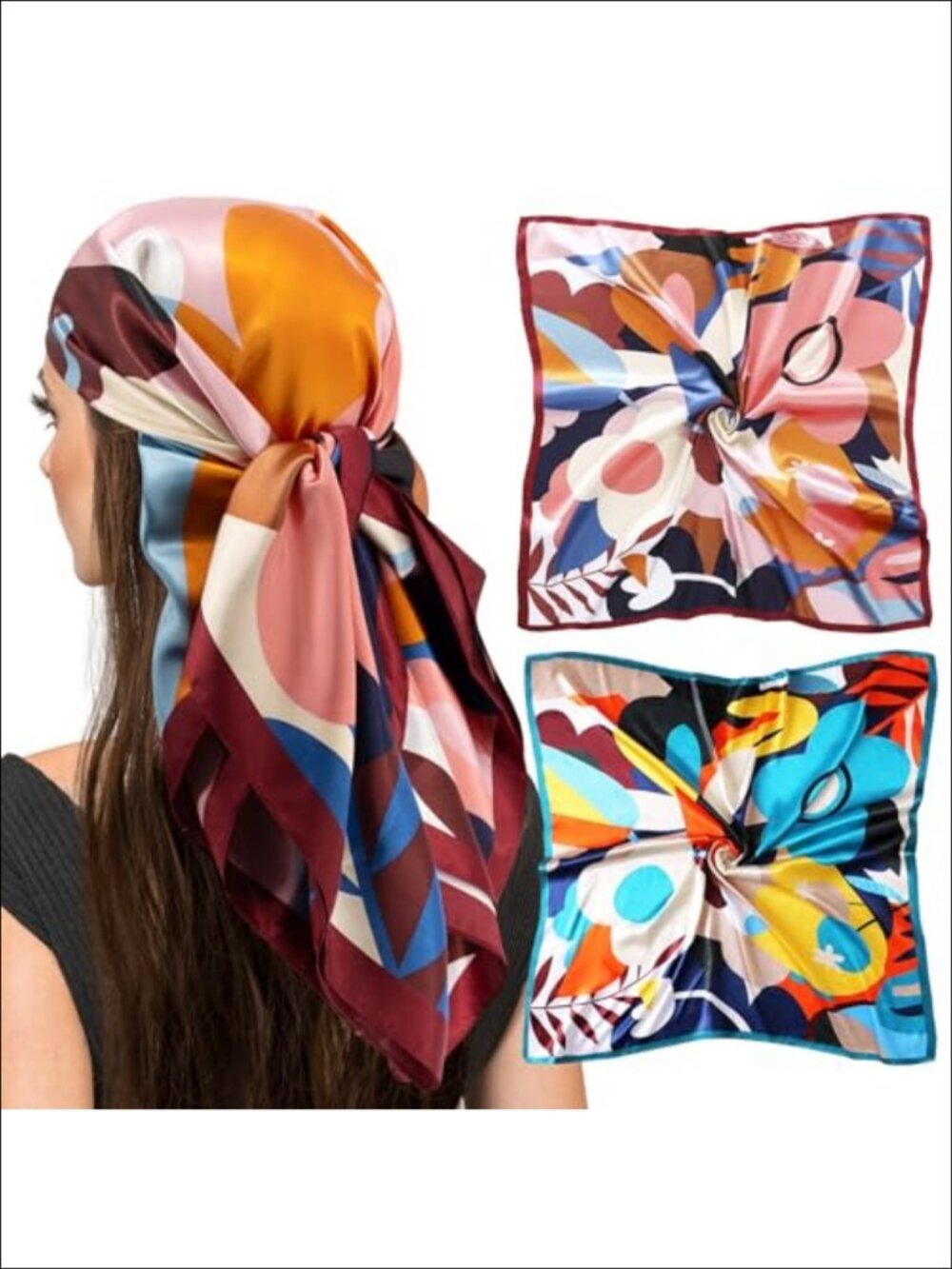 35" Square Silk Like Head Scarf Hair Wrap Sleep Scarf Women's Fashion Scarf